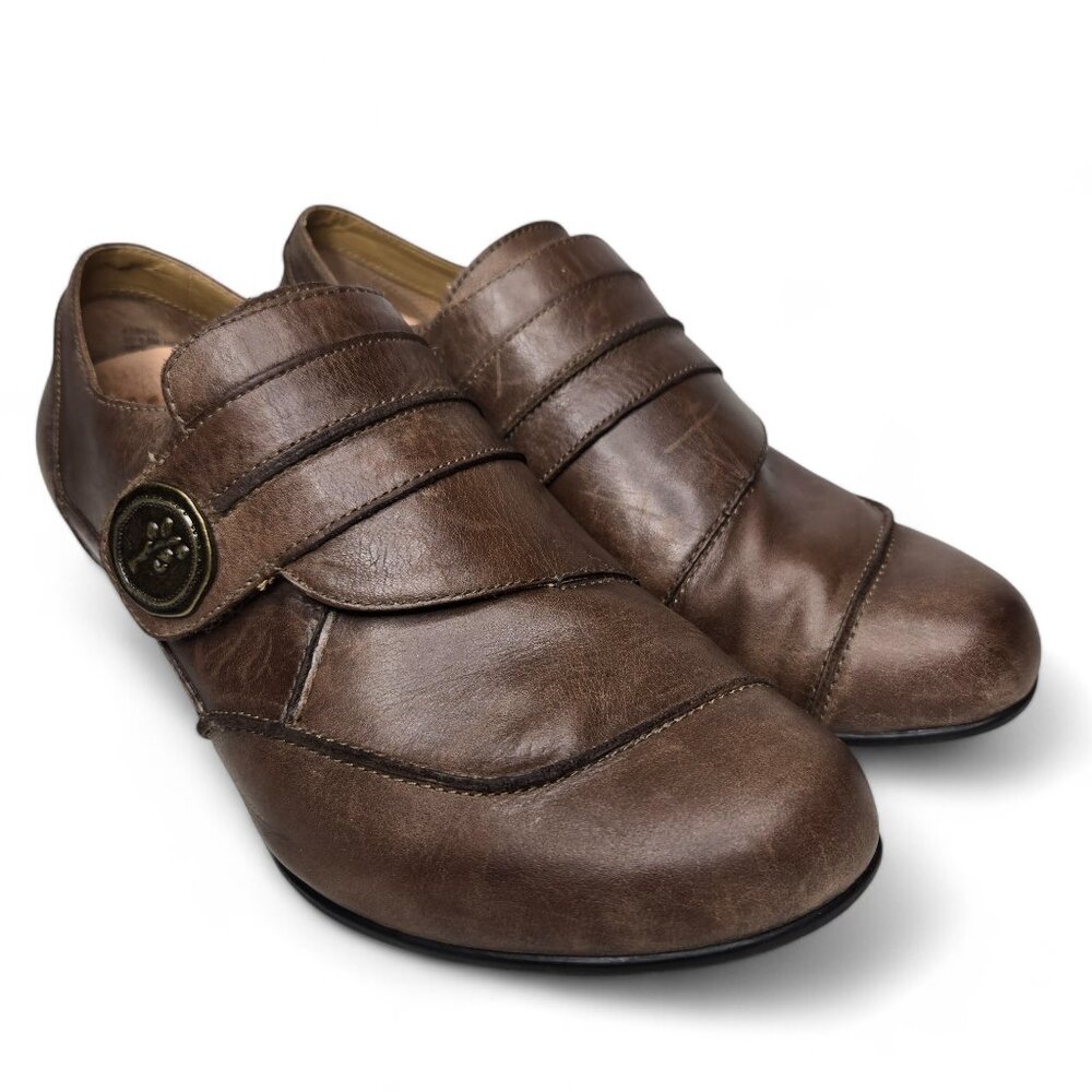 Aetrex Danielle Distressed Leather Monk Strap Heeled Loafers Women's Brown 8.5